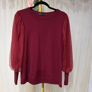 Gibson Deep Red Sheer Sleeve Sleeves with bottom lining Blouse